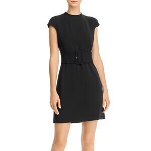 Theory Cap Sleeve Shift Mini Dress Black Capitol Crepe Size 8